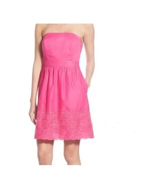Vineyard Vines Hot Pink Strapless Embroidered Hem  Dress Size 12